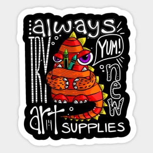 Try New Art Supply Creature Eats Crayon Sticker